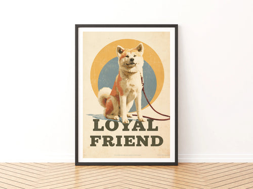 Loyal Friend Akita Dog Retro Print, Vintage Style Dog Wall Art, Folk Dog Decor