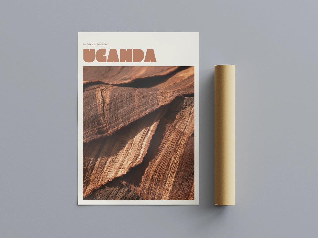 Uganda Travel Print, contemporary African Wall Art, Traditional Barkcloth, Terracotta Decor