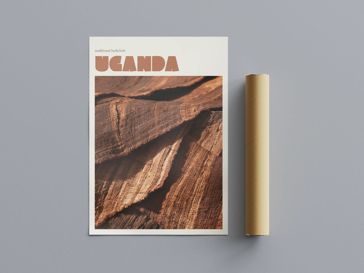 Uganda Travel Print, contemporary African Wall Art, Traditional Barkcloth, Terracotta Decor
