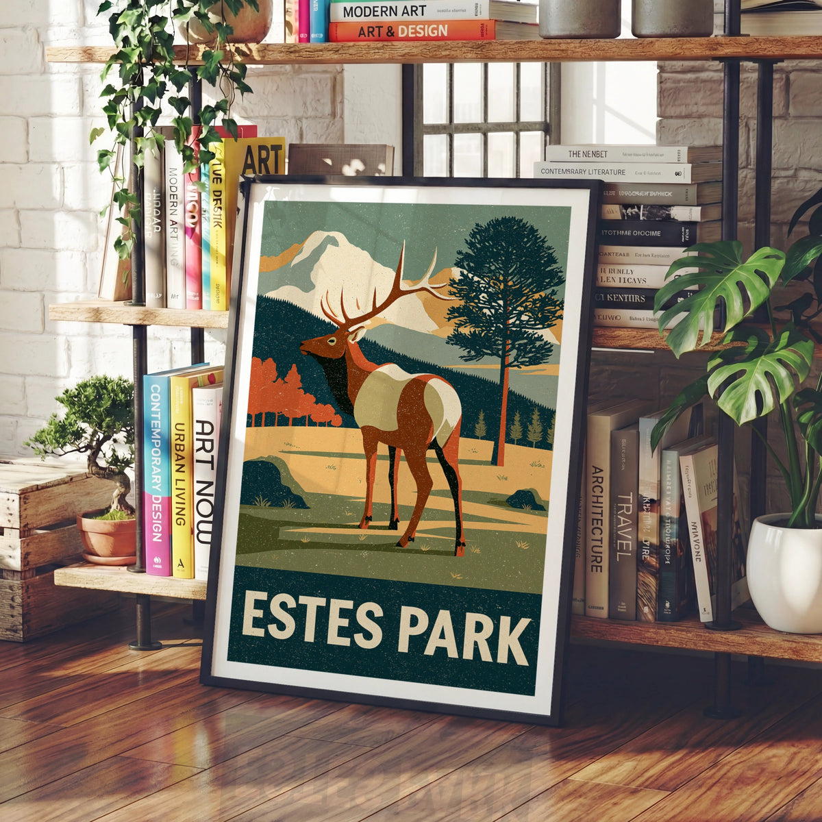 Estes Park Retro Travel Poster, Colorado Elk Print, Vintage National Park Wall Art