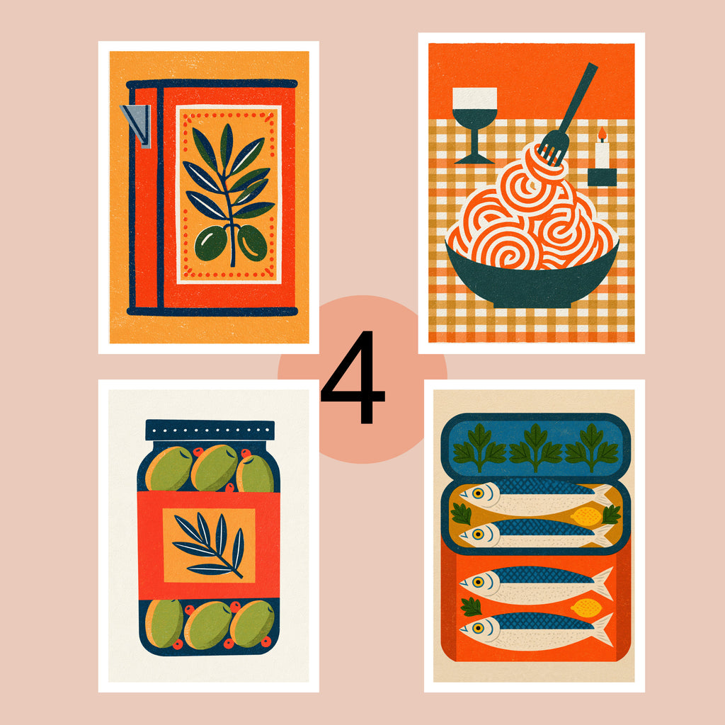Retro Italian Kitchen Print Set (Set of 4)