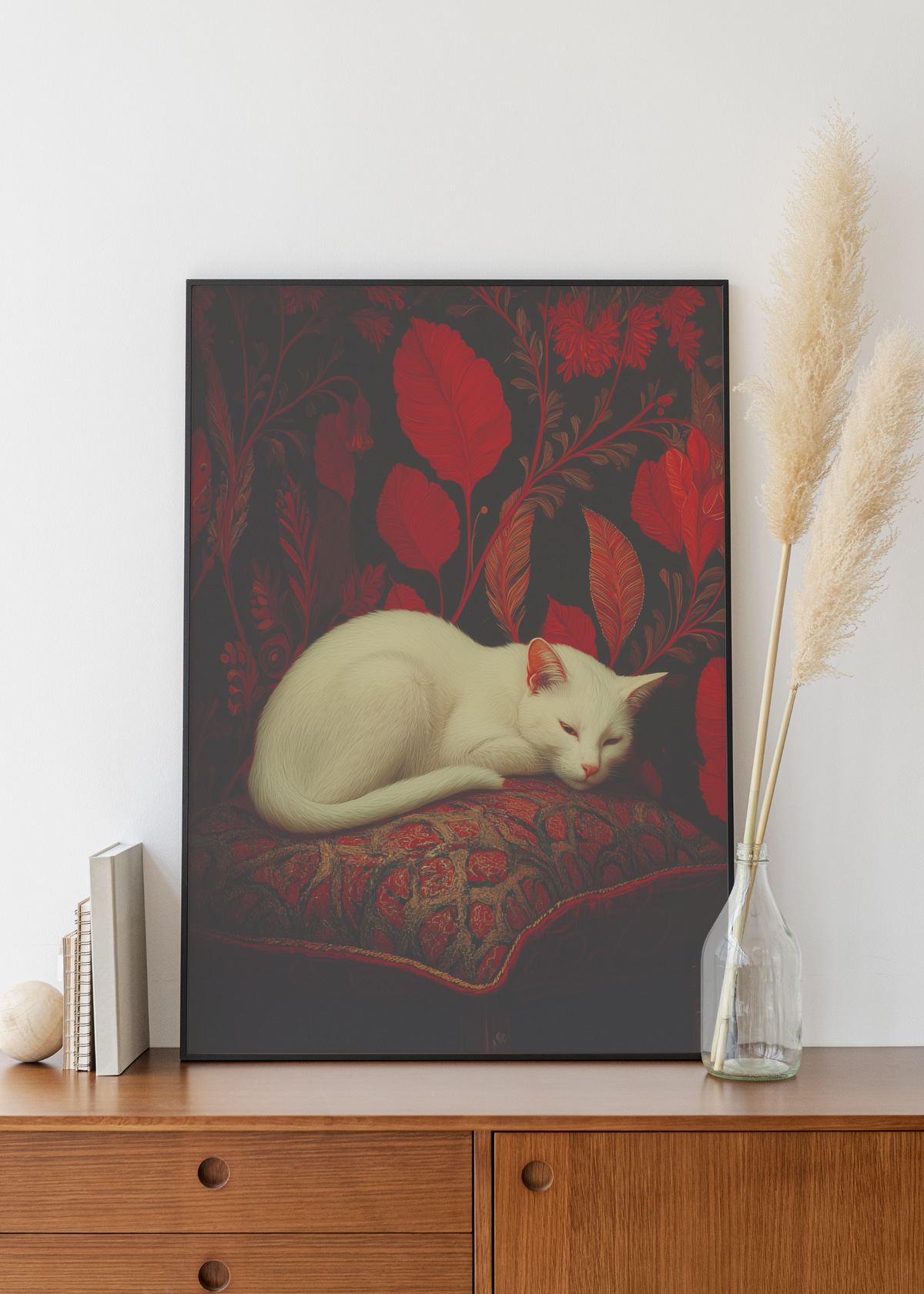 Sleeping White Cat Print